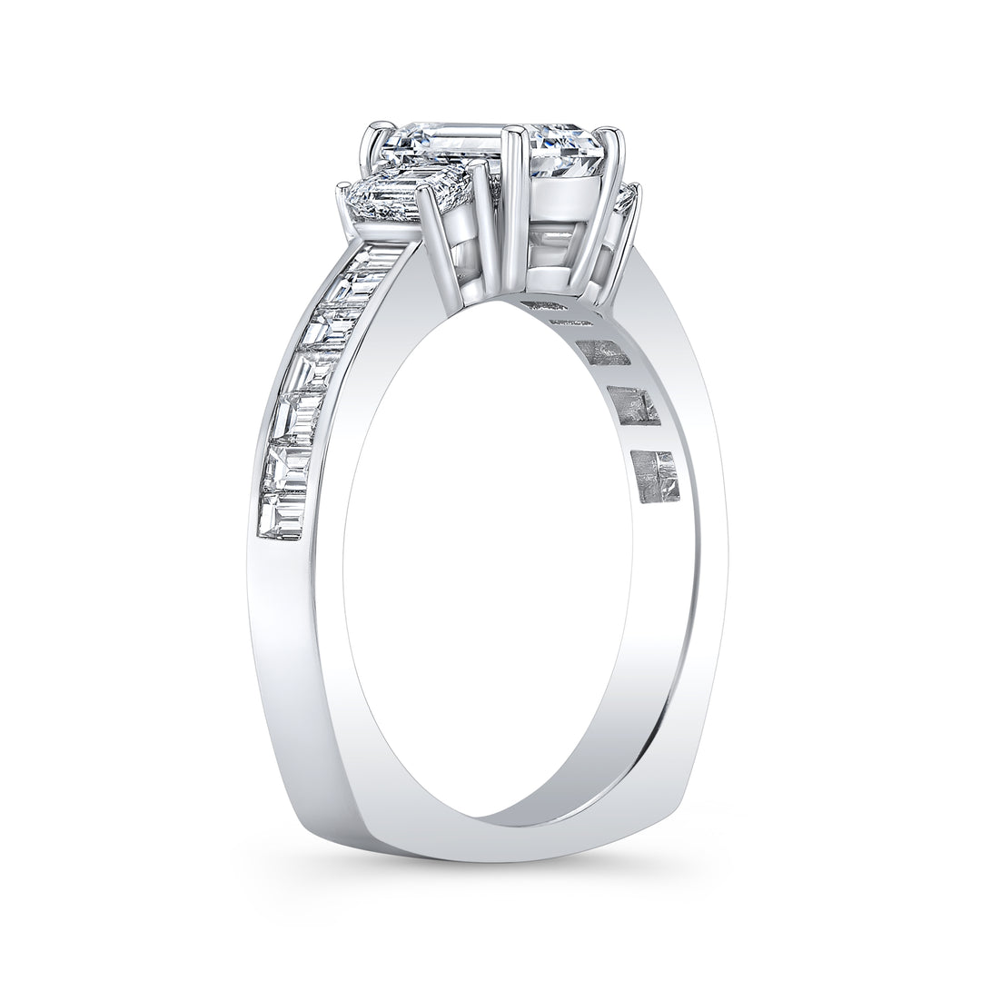 3.70 Ctw Emerald Cut 3 Stone Ring Set & Baguettes H Color VVS1 GIA Certified