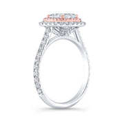 Double Halo Cushion Cut Diamond Ring with Pink Diamonds