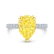 Yellow Pear Shaped Hidden Halo Engagement Ring Front view