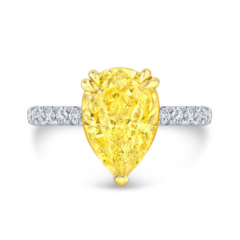 Yellow Pear Shaped Hidden Halo Engagement Ring Front view