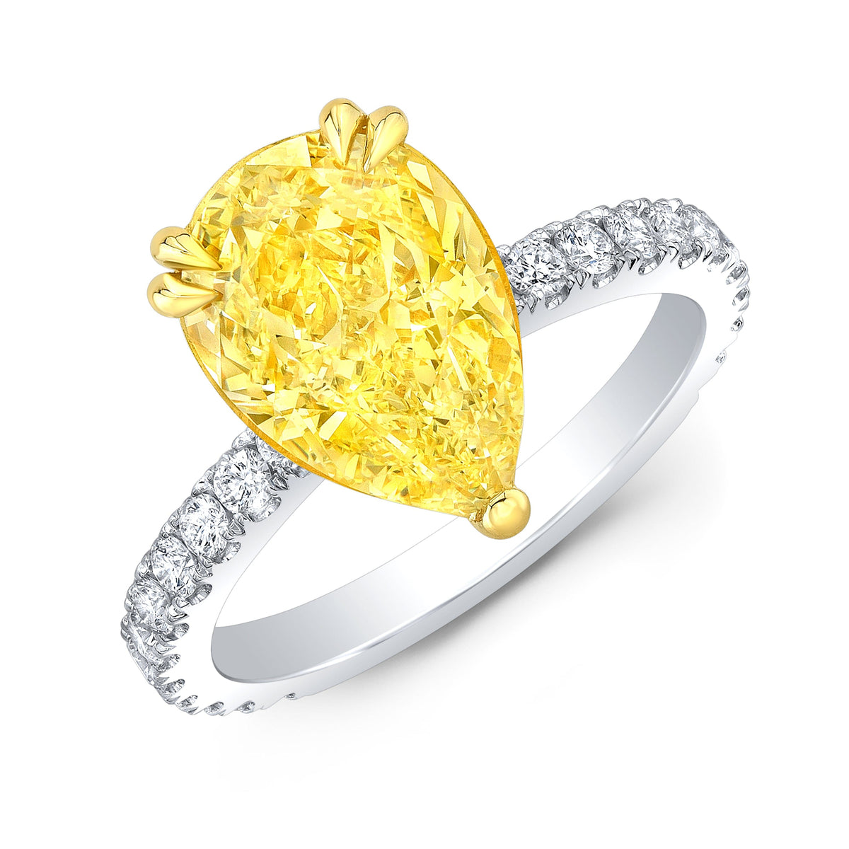 Yellow pear shaped hidden halo engagement ring