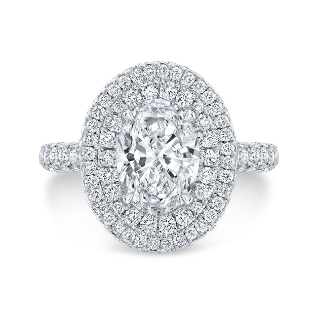 Double Halo 3 Row Pave Hidden Halo Engagement Ring