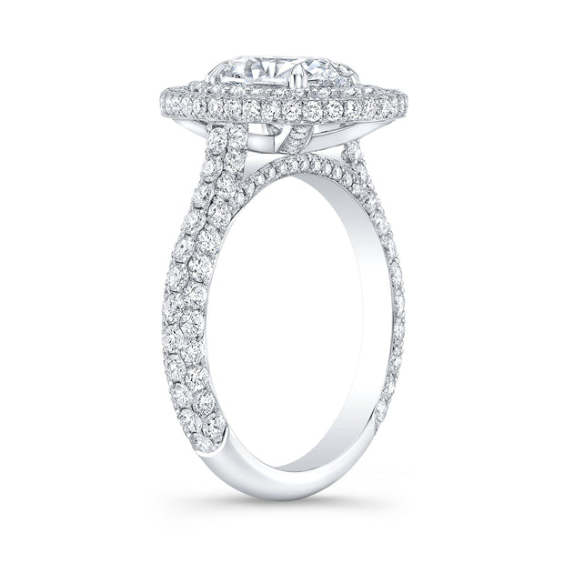 Double Halo 3 Row Pave Hidden Halo Engagement Ring