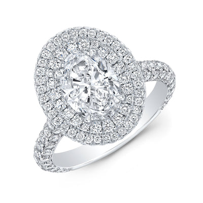 Double Halo 3 Row Pave Hidden Halo Engagement Ring