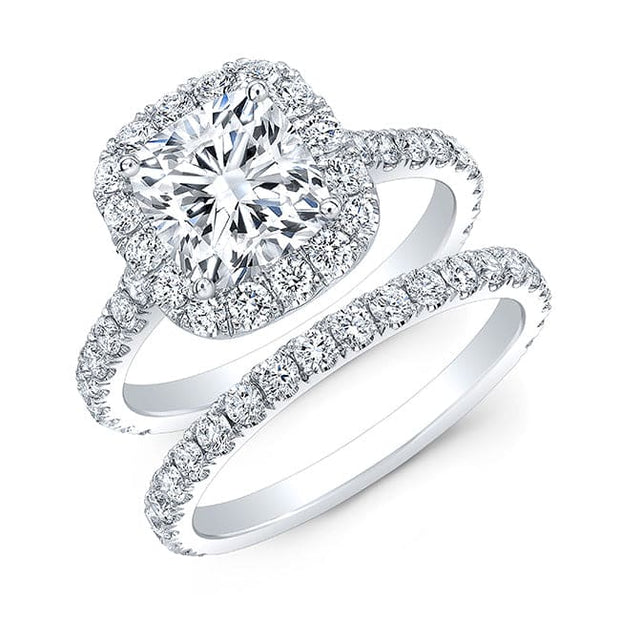 Halo Cushion Cut Diamond Ring with matching band