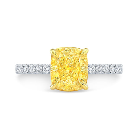 1.45 Ct. Canary Fancy Yellow Cushion Cut Solitaire Diamond Ring VS2 GIA Certified