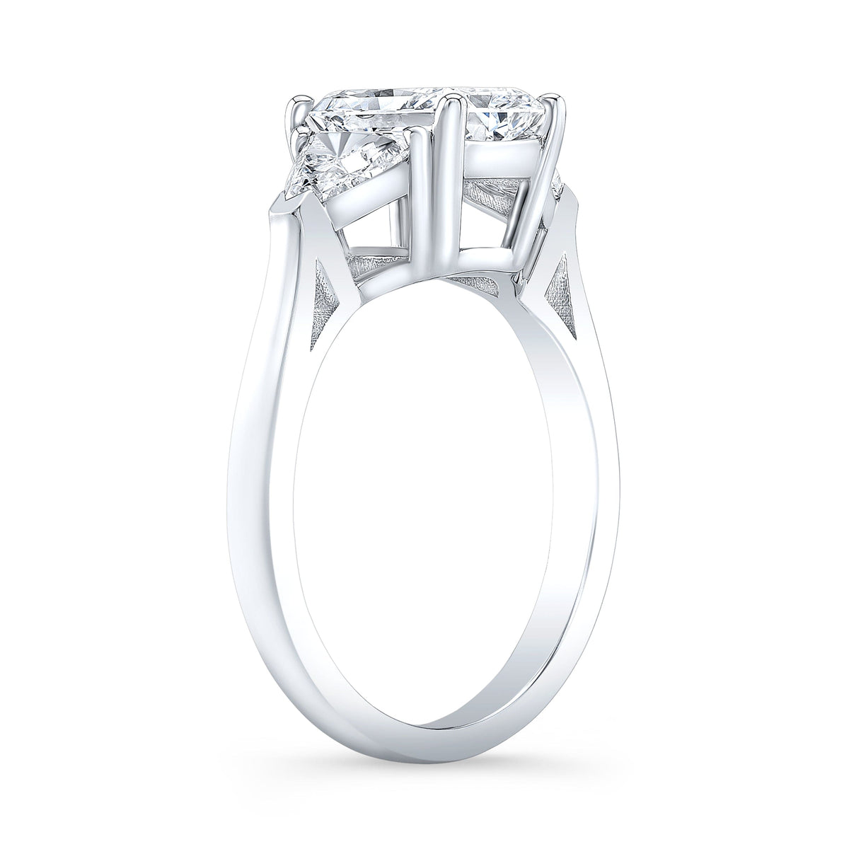 3 stone radiant cut engagement rings profile view