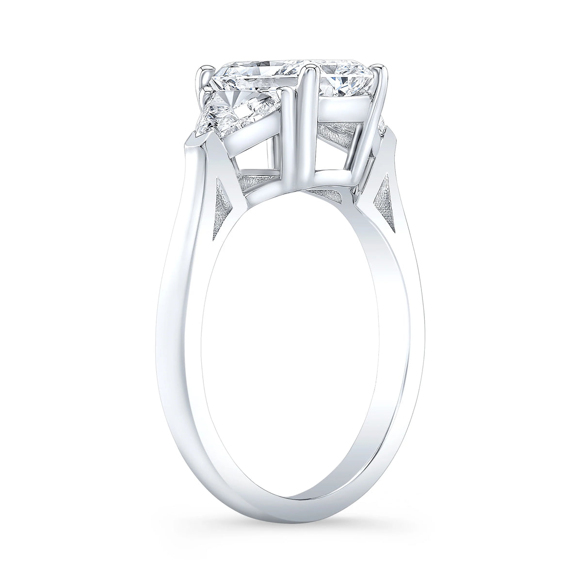 3 stone radiant cut engagement rings profile view