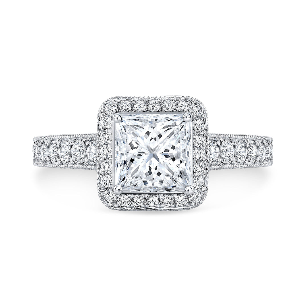 1.90 Ct. Princess Cut Engagement Ring Vintage Halo F Color VS1 GIA Certified