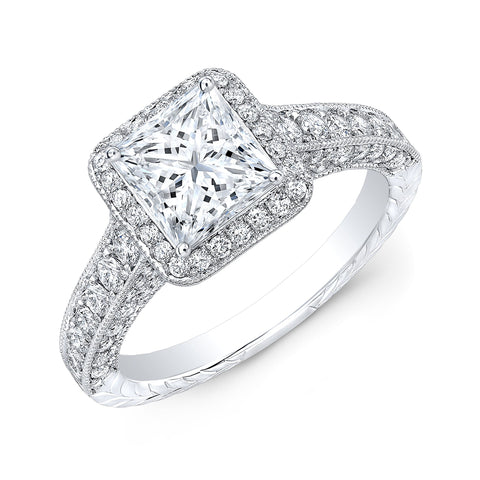 2.20 Ct. Princess Vintage Halo Diamond Ring H Color VVS2 GIA Certified