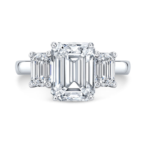 Platinum 3-Stone Emerald Cut Engagement Ring & 4.0 Ct Eternity Emerald Cut