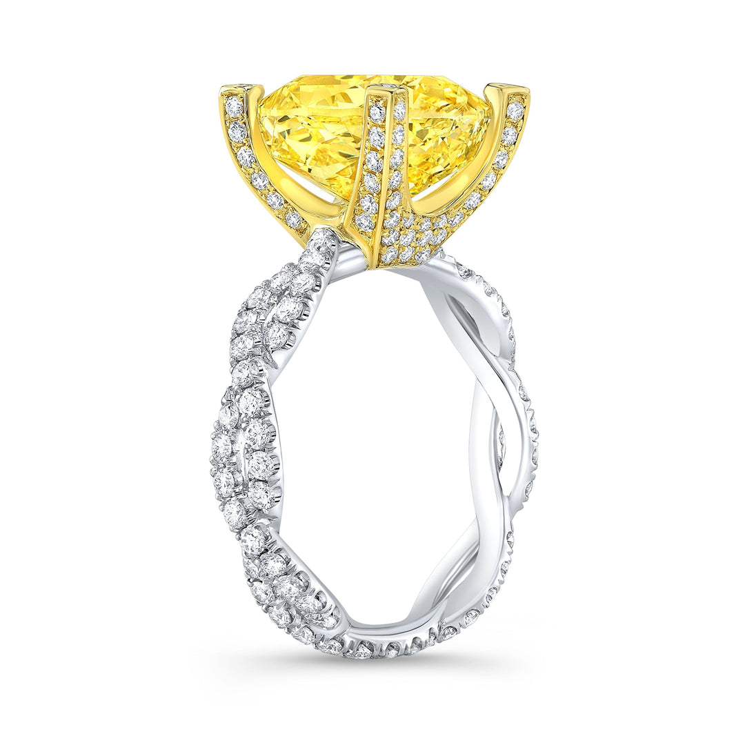 6.20 Ct Canary Fancy Yellow Cushion Cut Diamond Eternity Twist Ring VS1 GIA Certified
