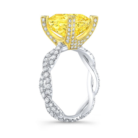 6.20 Ct Canary Fancy Yellow Cushion Cut Diamond Eternity Twist Ring VS1 GIA Certified