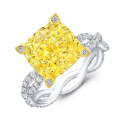 6.20 Ct Canary Fancy Yellow Cushion Cut Diamond Eternity Twist Ring VS1 GIA Certified