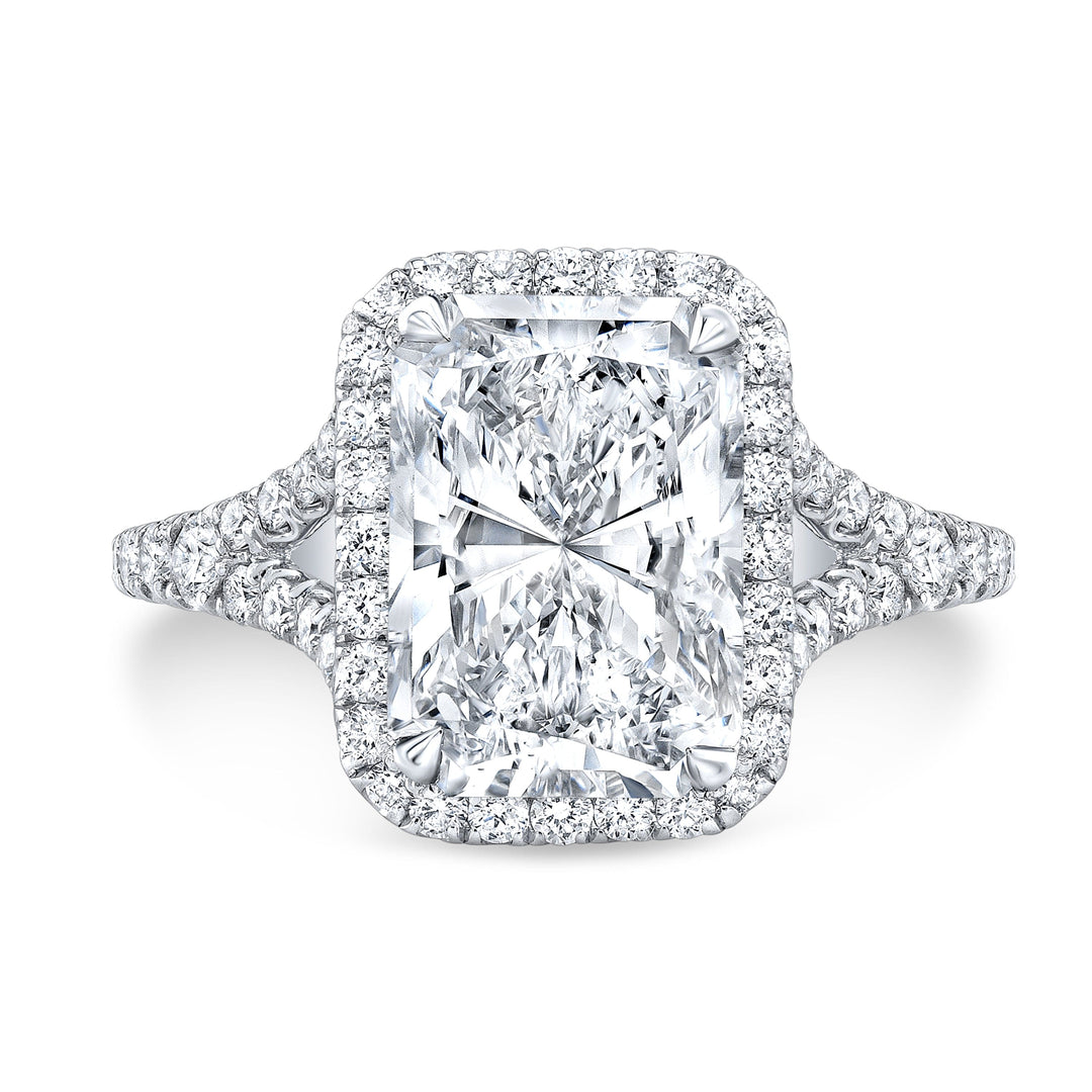 4.10 Ct. Split Shank Halo Radiant Engagement Ring H Color VS2 GIA Certified