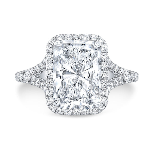 4.10 Ct. Split Shank Halo Radiant Engagement Ring H Color VS2 GIA Certified