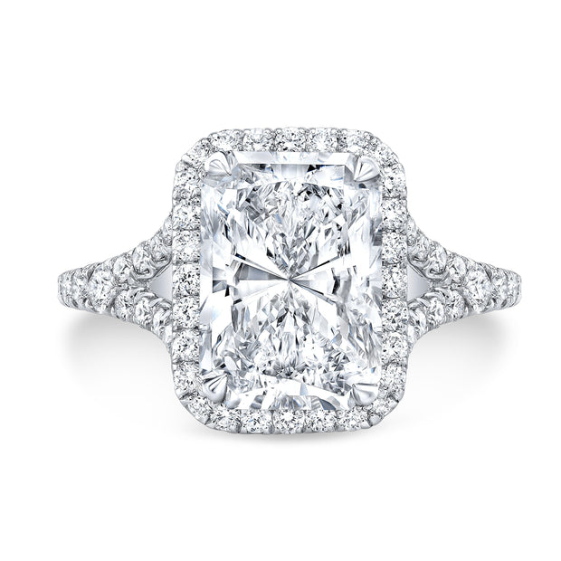 Halo Radiant Cut Split Shank Diamond Ring