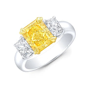 4.60 Ct. Canary Fancy Yellow Radiant Cut 3-Stone Engagement Ring SI1 GIA Certified