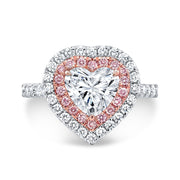 Heart Halo with Pink Diamonds Engagement Ring Front View