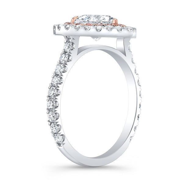Heart Halo with Pink Diamonds Engagement Ring Profile View