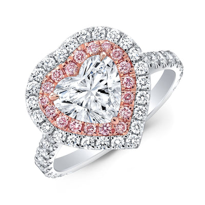Heart Halo with Pink Diamonds Engagement Ring