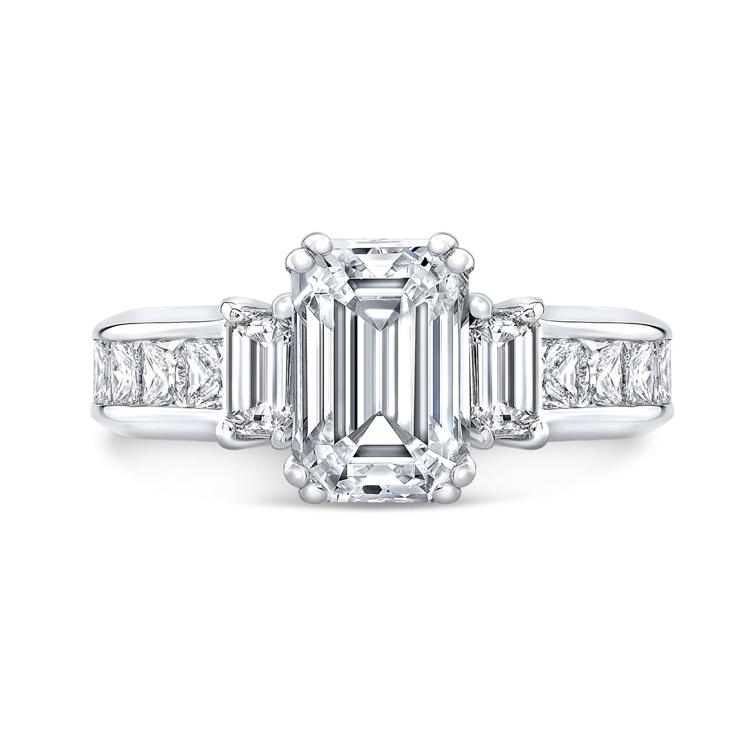 Emerald Cut 3 Stone Engagement Ring Front View