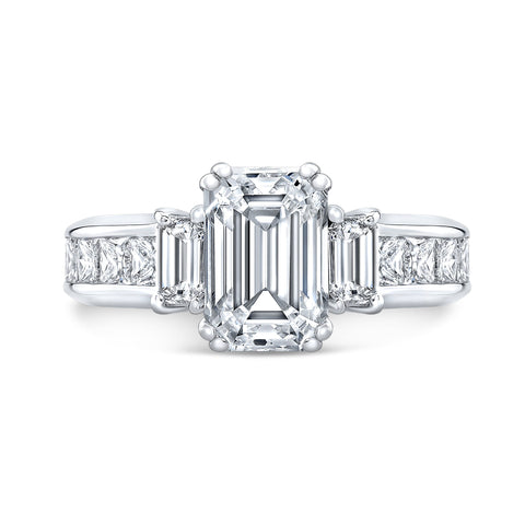 Emerald Cut 3 Stone Diamond Engagement Ring