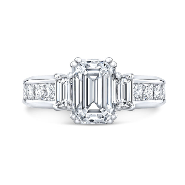 Emerald Cut 3 Stone Engagement Ring Front View