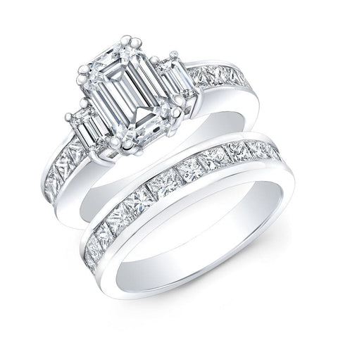 Emerald Cut Engagement Ring, 3 Stone Emerald Cut Diamond Ring, 3.2 ct 14K Yellow Gold
