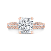 2.50 Ct. Cushion Cut 3Row Pave Engagement Ring H Color VS2 GIA Certified