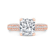 3 Row Pave Diamond Engagement Ring with Pave on Prongs