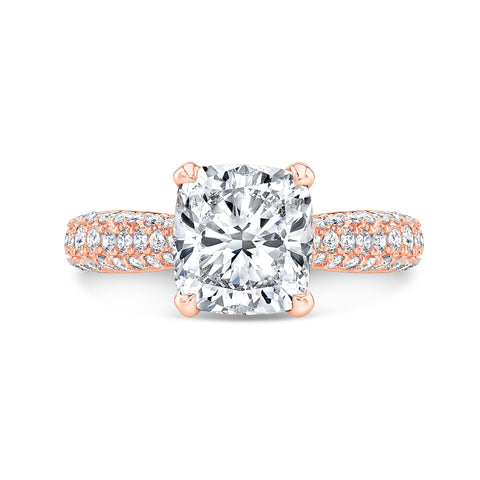 3.30 Ct. Cushion Cut 3 Row Pave Engagement Ring G Color VS1 GIA Certified