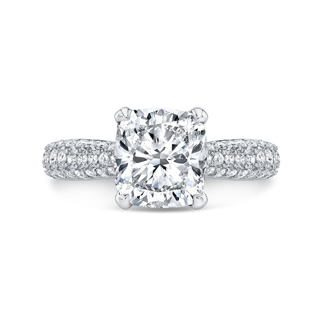 3.30 Ct. Cushion Cut 3 Row Pave Engagement Ring G Color VS1 GIA Certified