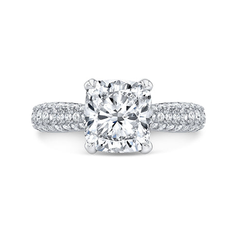 Cushion Cut 3Row Pave Engagement Ring front
