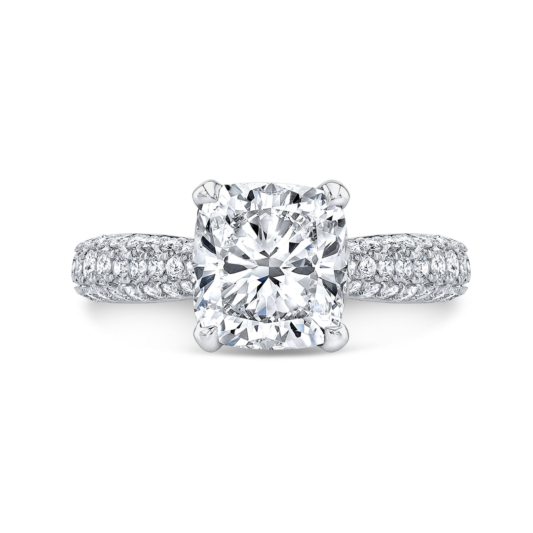 3.05 Ct. Cushion Cut Engagement Ring 3Row Pave I Color VS1 GIA Certified