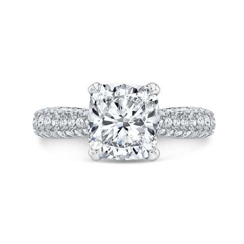 3.05 Ct. Cushion Cut Engagement Ring 3Row Pave I Color VS1 GIA Certified