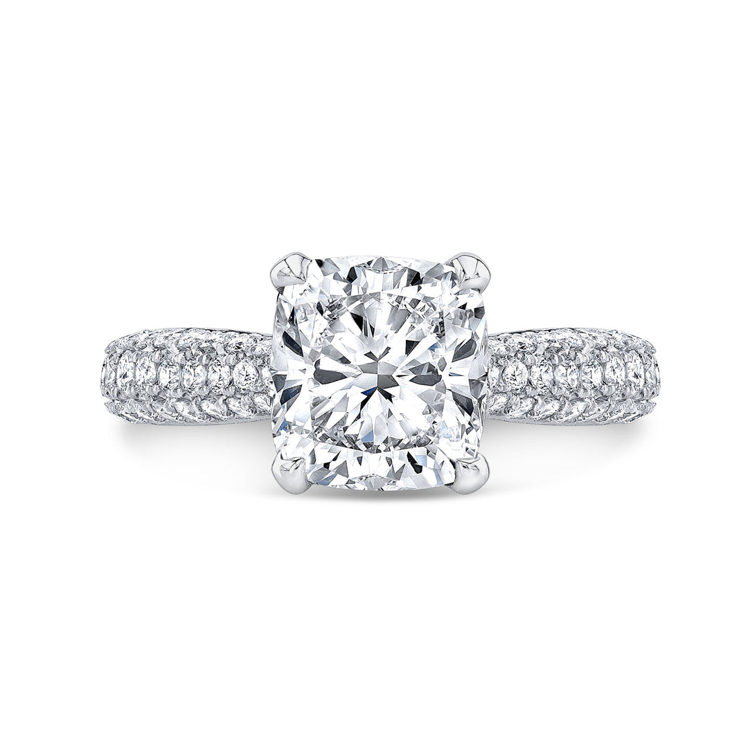 3.00 Ctw Cushion Cut Pave Hidden Halo Engagement Ring I Color VS2 GIA Certified