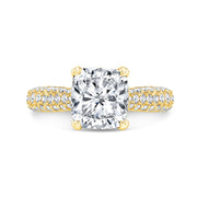 3.05 Ct. Cushion Cut 3Row Pave Engagement Ring H Color VS2 GIA Certified