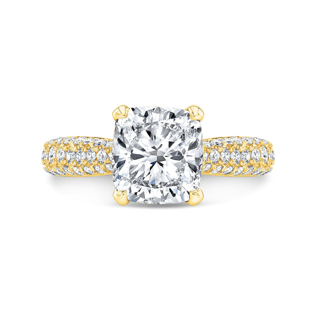 2.50 Ct. Cushion Cut 3Row Pave Engagement Ring H Color VS2 GIA Certified