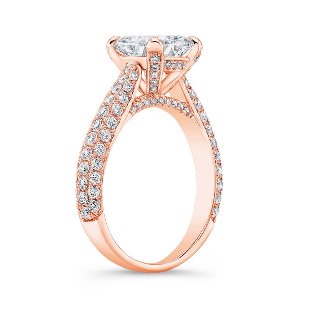 Cushion Cut Pave Engagement Ring Profile View Rose