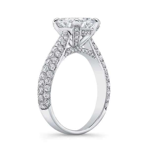 Cushion Cut 3Row Pave Engagement Ring Side Profile