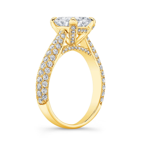 Cushion Cut Pave Engagement Ring Profile View Yellow