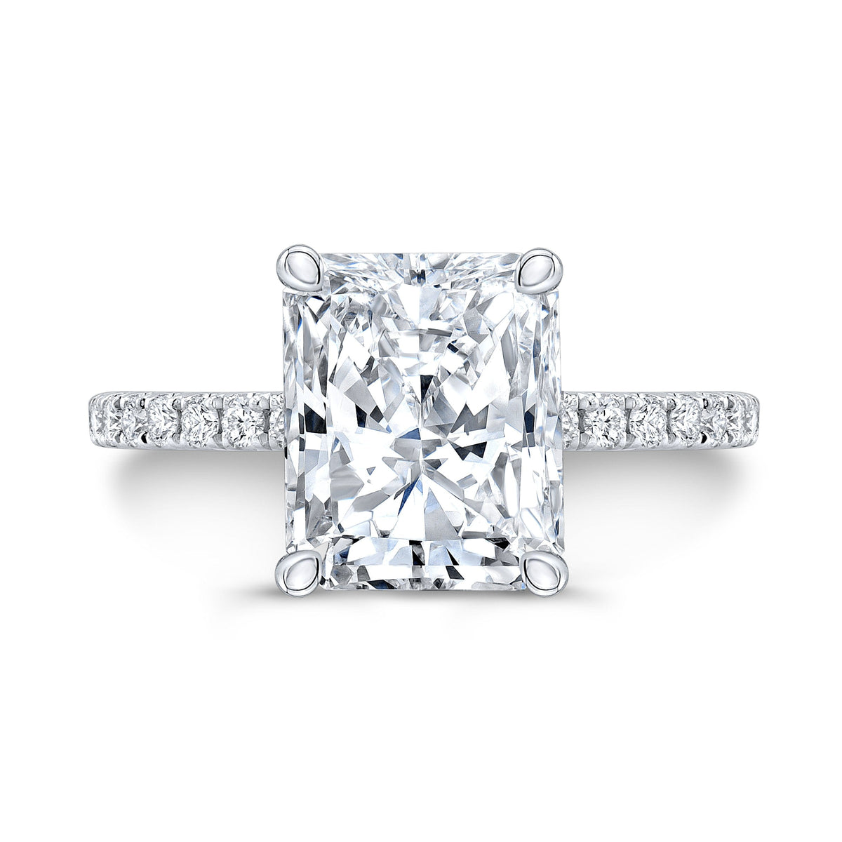 Radiant cut engagement ring with hidden halo