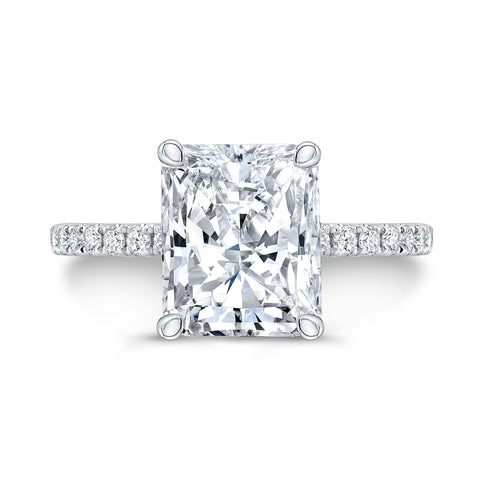 3.90 Ct. Hidden Halo Radiant Cut Diamond Ring H Color VS2 GIA Certified