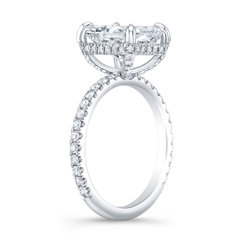 Radiant Cut Hidden Halo Diamond Ring Side View