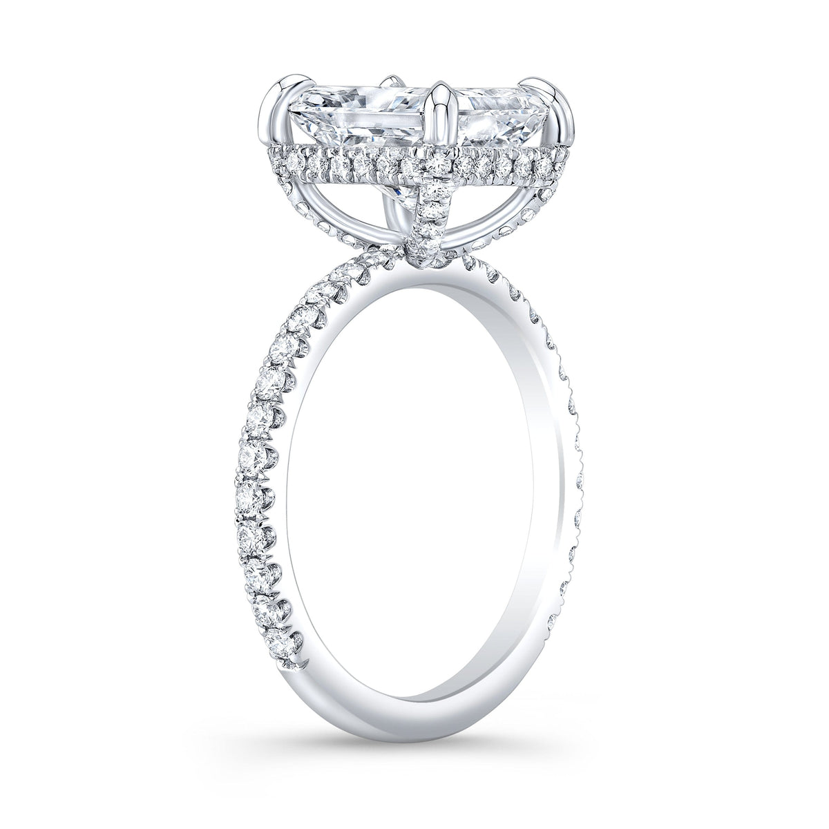 Radiant cut engagement ring with hidden halo