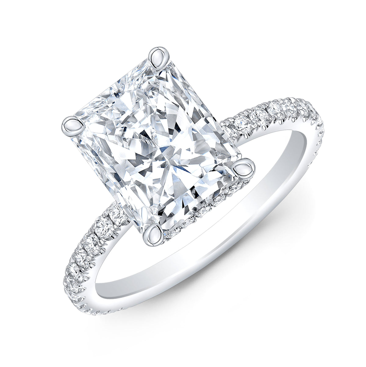 Elongated radiant cut hidden halo ring