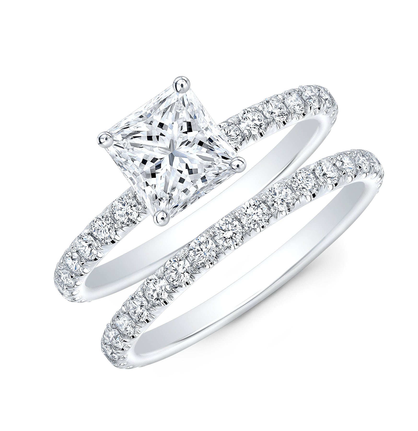 Princess cut diamond engagement ring and wedding band set Clearance