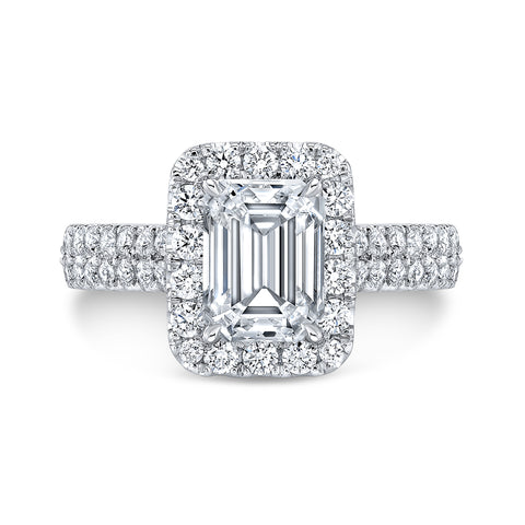 Halo Emerald Cut Engagement Ring Front View