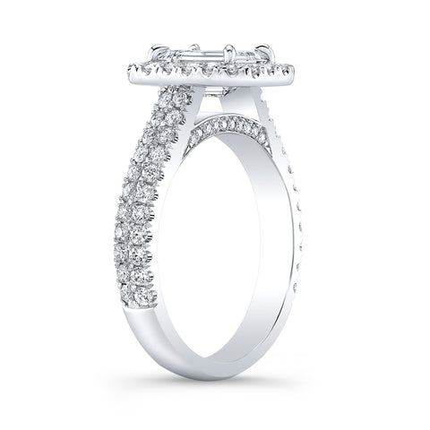 Halo Emerald Cut Engagement Ring side profile